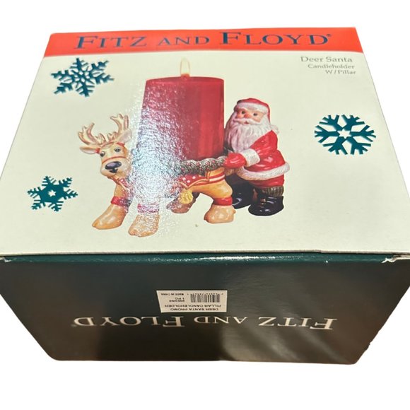 Fitz & Floyd "Deer Santa"  Christmas  Candleholder w Red Pillar Candle NIB - Picture 2 of 8